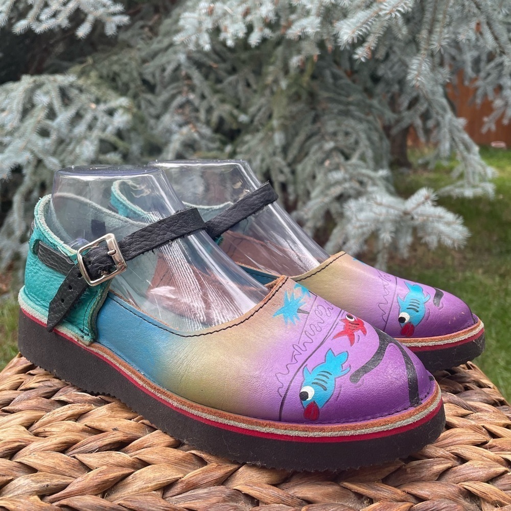 Soltech Octopus Ocean Hand Painted Leather Artistic Mary Janes Flats Us Size 9.5 View 3